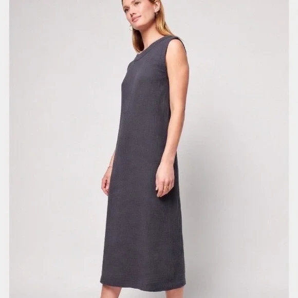 Faherty Dream Gauze Costa Midi Dress Washed Black Organic Cotton Sleeveless S - Picture 1 of 9